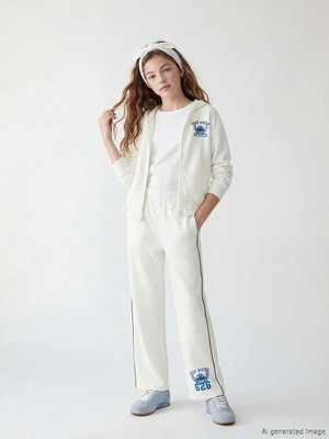 LC Waikiki Lcw Kids Ekru Stitch Baskılı Kız Çocuk Soft Touch Eşofman Altı