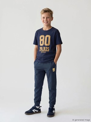 LC Waikiki Lcw Kids Lacivert Paris Baskılı Erkek Çocuk Eşofman Altı
