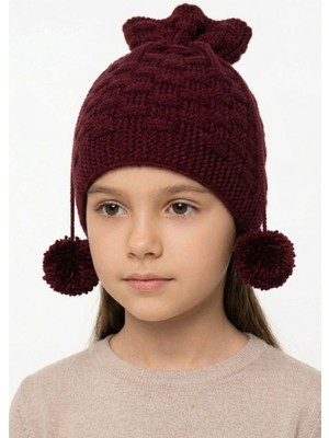 Uretti - Tuğba 9352 4472 El Örgüsü Kışlık Büzgülü Kız Çocuk Bere - Ponpon Detaylı Şapka