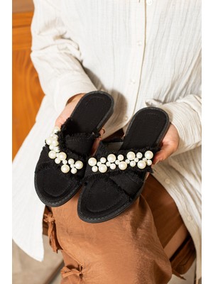 Dabab Shoes Mırella Kadın Incili Hasır Dokulu Acı Kahve Düz Terlik
