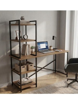 Pratico Melisa 4 Raflı Kitaplıklı Çalışma Masası 120X60 cm Atlantik Çam – Metal Gövdeli Modern Tasarım