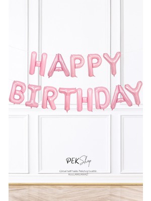 Pekshop Pembe Happy Birthday Harf Balonlar Doğum Günü Folyo Balon Seti