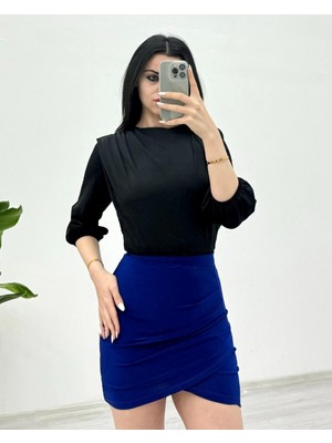 Moda Morfo İçi Tulumlu Omuzdan Büzgülü Vatkalı Sendy Bluz -Siyah