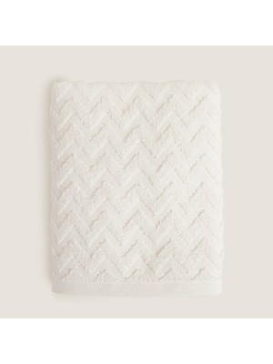 Chakra Zigzag %100 Pamuk Banyo Havlusu 70X140 cm Beyaz