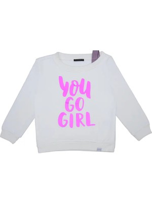 Sisley Beyaz Baskılı Bisiklet Yaka Kız Çocuk Sweatshirt SIS-G1068