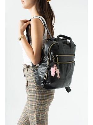 571 Collections Çanta Yıkanmış Deri, Çok Gözlü, Laptop Bölmeli Sırt Çantası (Gündelik, Seyahat) Siyah Model: (571-14-17N)​​​​​​​