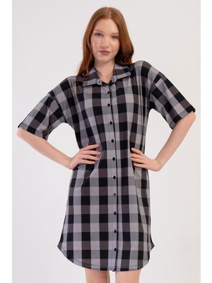 Vienetta Kadın Kısa Kol Önden Düğmeli Gri Gecelik C2T9N1904