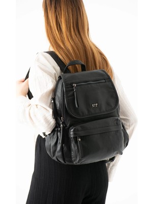 571 Collections Çanta Yıkanmış Deri Sırt Çantası Siyah Model: (571-14-11M)