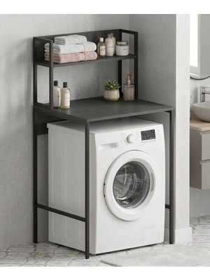 Pratico Ebru Çamaşır Makinesi Üstü Raflı Düzenleyici 68X60 cm Antrasit – Metal Gövdeli Banyo Organizer Dolabı