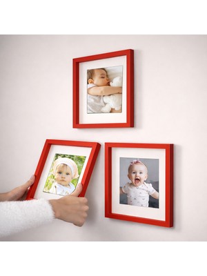 Nobbystar Yapışkanlı Sök-Tak Paspartulu Kırmızı 21X21CM Kare Fotoğraf Çerçevesi - 3'lü Paket
