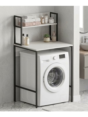 Pratico Ebru Çamaşır Makinesi Üstü Raflı Düzenleyici 68X60 cm Beyaz – Metal Gövdeli Banyo Organizer Dolabı