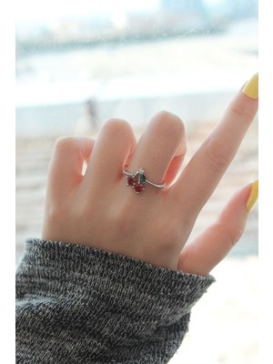 Oska Global Ayarlamalı Gümüş Renk Kristal Taşlı Kiraz Yüzük - Lisinya