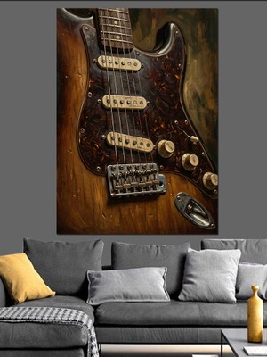Tablomega Koyu Arka Planda Elektro Gitar Dekoratif Kanvas - Mdf Ahşap Tablo