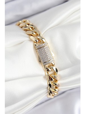Oska Global Vıp Pirinç Zirkon Taşlı Klasik Zincir Model Gold Renk Kadın Bileklik - Lisinya