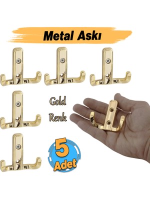 Badem10 (5 Adet) Aytuğ Askı Gold Altın Dolap Askılık Duvar Askılığı Vestiyer Mutfak Elbise Kıyafet Askısı