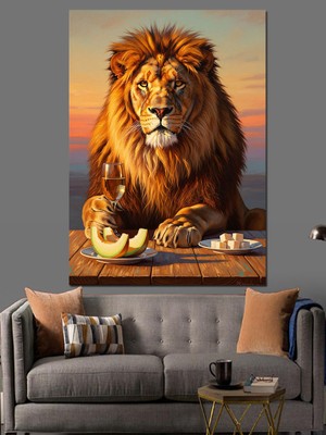 Karizma Tablo Doğada Dinlenen Görkemli Aslan Portresi Dekoratif Kanvas - Mdf Ahşap Tablo