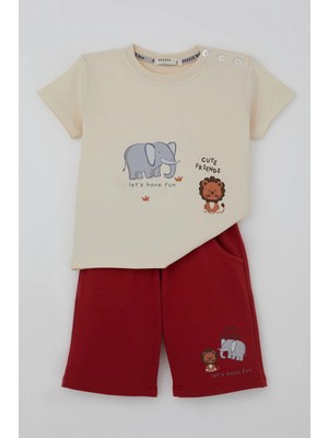 Breeze Erkek Bebek Şortlu Takım Sevimli Hayvancık Arkadaşlar 9 Ay-3 Yaş, Krem