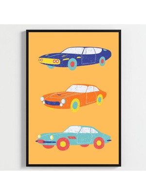 Besay Tam Gaz Macera:renkli Arabalar, Uçak ve Vespa Çocuk Odası Posteri–dekoratif 3lü Set A2 Çerçevesiz