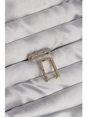 Oska Global Pirinç Gold Renk Zirkon Taşlı Dikdörtgen Model Seranay Küpe - Lisinya