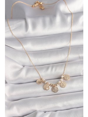 Oska Global Pirinç Gold Renk 5'li Osmanlı Tuğra Figür Inci Detay Kadın Kolye - Lisinya