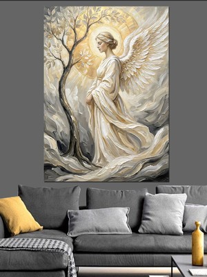 Karizma Tablo Kanatlı Beyaz Melek ve Işık Dekoratif Kanvas - Mdf Ahşap Tablo