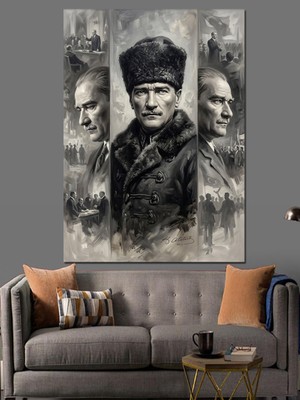Tablomega Mareşal Üniformalı Karizmatik Atatürk Portresi Dekoratif Kanvas - Mdf Ahşap Tablo