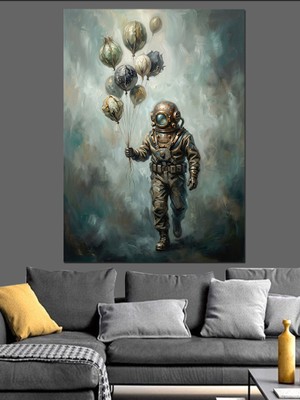 Tablomega Gökyüzünde Balon Tutan Astronot Tablosu Dekoratif Kanvas - Mdf Ahşap Tablo