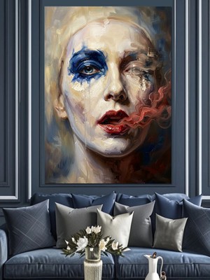 Karizma Tablo Mavi Göz Makyajlı Dramatik Kadın Yüzü Dekoratif Kanvas - Mdf Ahşap Tablo