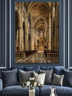 Tablomega Tarihi Katedral Iç Mekan Perspektif Dekoratif Kanvas - Mdf Ahşap Tablo
