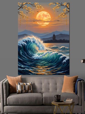 Karizma Tablo Gün Batımında Dev Deniz Dalgaları Dekoratif Kanvas - Mdf Ahşap Tablo