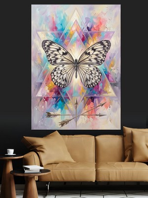 Tablomega Geometrik ve Renkli Kelebek Illüstrasyonu Dekoratif Kanvas - Mdf Ahşap Tablo