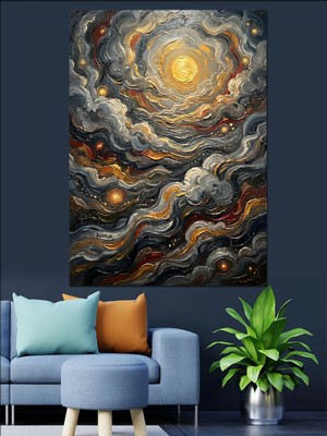 Tablomega Gece Gökyüzü ve Girdap Bulutlar Dekoratif Kanvas - Mdf Ahşap Tablo