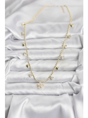 Oska Global Pirinç Gold Renk Zirkon Taşlı Çiçek Model Kadın Kolye - Lisinya