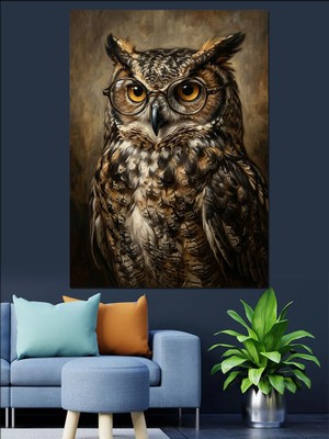 Karizma Tablo Mağrur Bakışlı Bilge Baykuş Portresi Dekoratif Kanvas - Mdf Ahşap Tablo