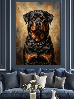 Tablomega Mağrur Bakışlı Siyah Rottweiler Portresi Dekoratif Kanvas - Mdf Ahşap Tablo