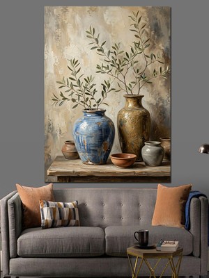 Tablomega Vazoda Zeytin Dalları ve Natürmort Dekoratif Kanvas - Mdf Ahşap Tablo