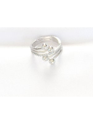 Oska Global Topçuk Model Zirkon Taşlı Silver Renk Ayarlanabilir Yüzük - Lisinya