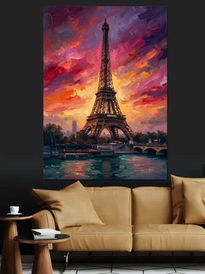 Tablomega Gün Batımında Paris Eyfel Kulesi Dekoratif Kanvas - Mdf Ahşap Tablo