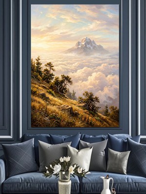 Karizma Tablo Bulutların Üzerinde Gün Doğumu Dağlar Dekoratif Kanvas - Mdf Ahşap Tablo