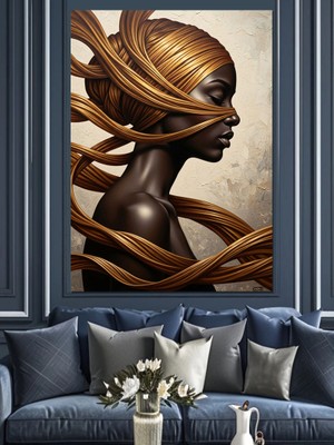 Tablomega Altın Halatlarla Sarılı Kadın Portresi Dekoratif Kanvas - Mdf Ahşap Tablo