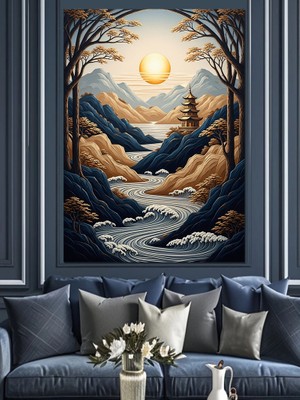 Tablomega Dağların Arasında Saklı Tapınak Manzarası Dekoratif Kanvas - Mdf Ahşap Tablo