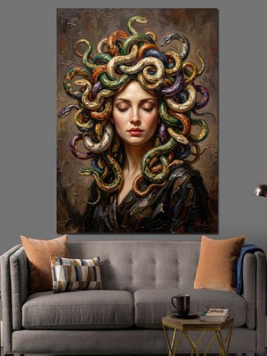 Tablomega Yılan Saçlı Mistik Medusa Portresi Dekoratif Kanvas - Mdf Ahşap Tablo
