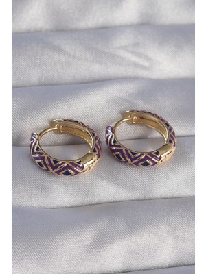 Oska Global Pirinç Gold Renk Mor Etnik Desenli Halka Küpe - Lisinya