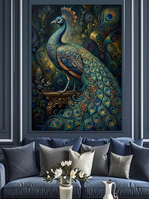 Tablomega Görkemli Tavus Kuşu Yakın Çekim Dekoratif Kanvas - Mdf Ahşap Tablo