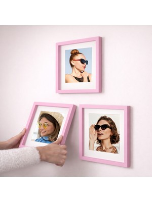 Nobbystar Yapışkanlı Sök-Tak Paspartulu Pembe 21X21CM Kare Fotoğraf Çerçevesi - 3'lü Paket