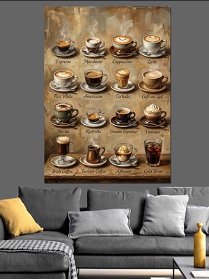 Karizma Tablo Farklı Kahve Sunumları Menü Tablo Dekoratif Kanvas - Mdf Ahşap Tablo