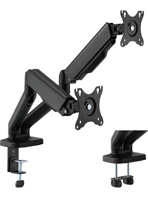 Cletech Çiftli Monitör Kolu 17-32 Inç | Yaylı Dengeleyici | 360° Döner | Dual Monitor Stand | 2x 9 kg Kapasiteli