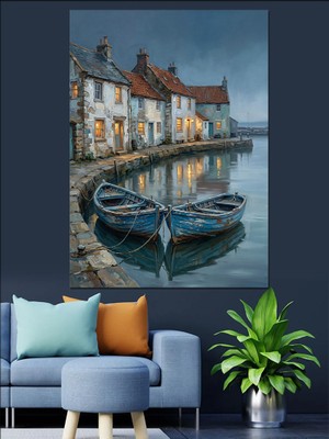 Tablomega Nehir Kenarı Tarihi Taş Evler Dekoratif Kanvas - Mdf Ahşap Tablo