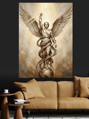 Tablomega Yılanlara Sarılmış Kanatlı Melek Heykeli Dekoratif Kanvas - Mdf Ahşap Tablo