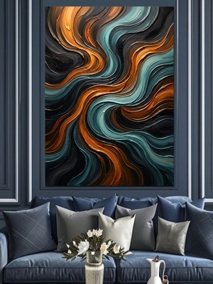 Tablomega Soyut Dalgalı Renkli Modern Tasarım Dekoratif Kanvas - Mdf Ahşap Tablo